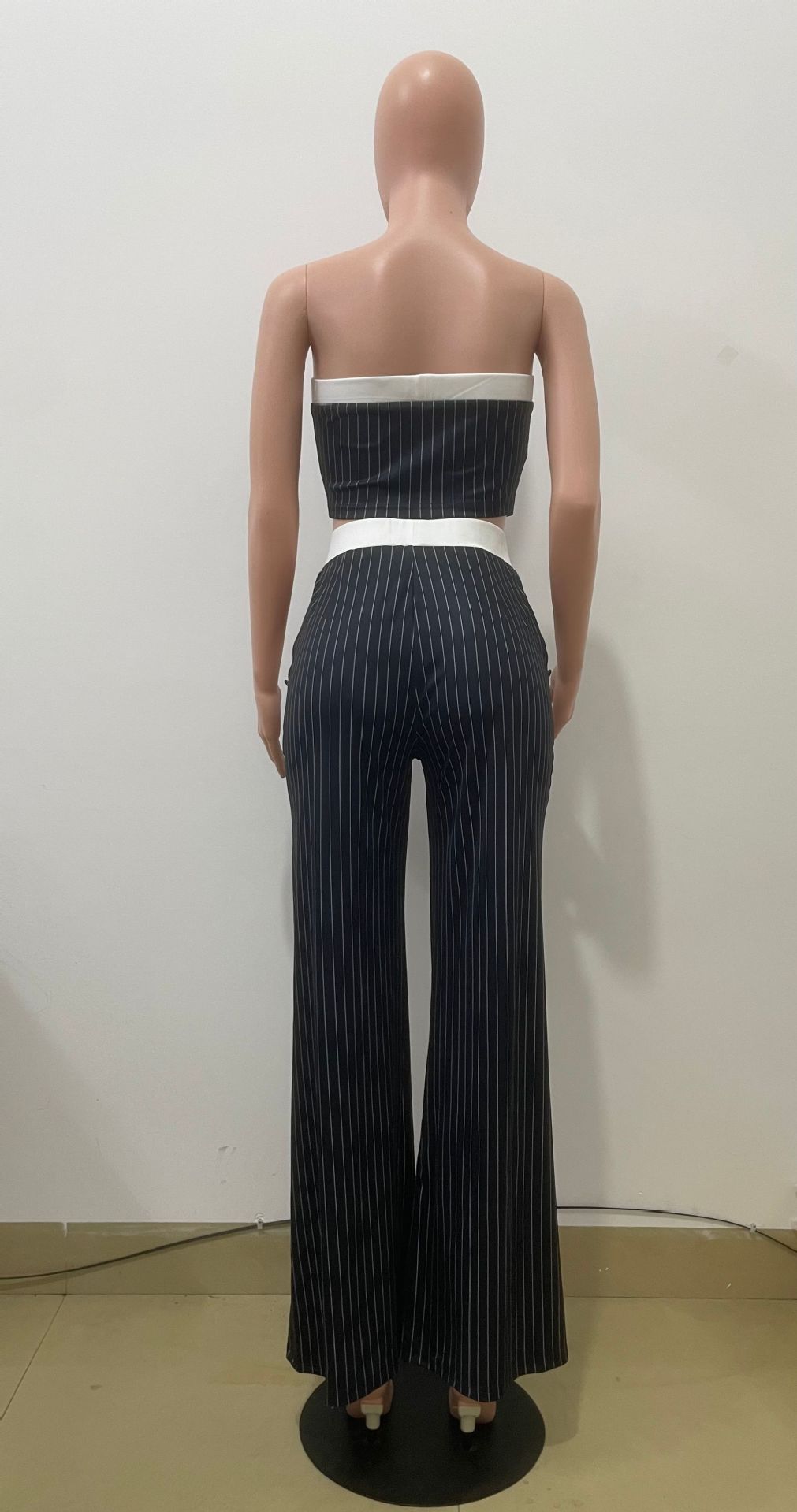 Summer Women Strapless Striped Pants Set Sexy Fashion Two-Piece Set