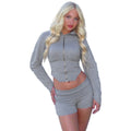 Zipper Long Sleeve Hooded Cardigan Coat Top Shorts Two-piece Set
